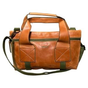 Matt & Nat Vegan Leather Tote Bag Tan Removable Crossbody Strap Olive Green Trim